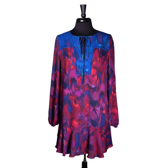 BCBG MaxAzria Women's Dress Multicolor Abstract V-Neck Shift Flowy Long Sleeve S - Picture 1 of 8